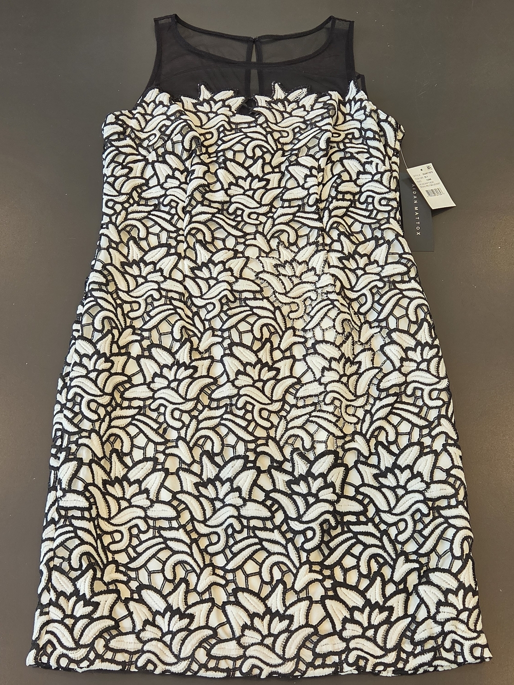 Aidan Mattox Black and White Floral Lace Midi Dress